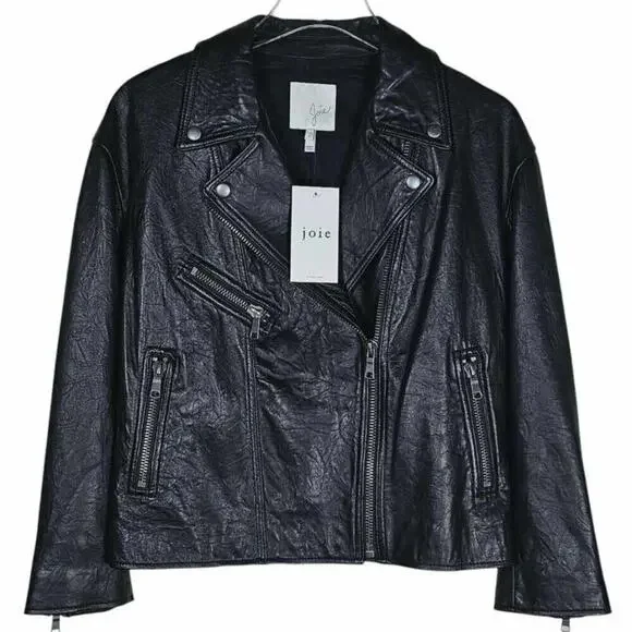 Joie Black Leather Moto Jacket Viva La Femme Graphic Print New Size S